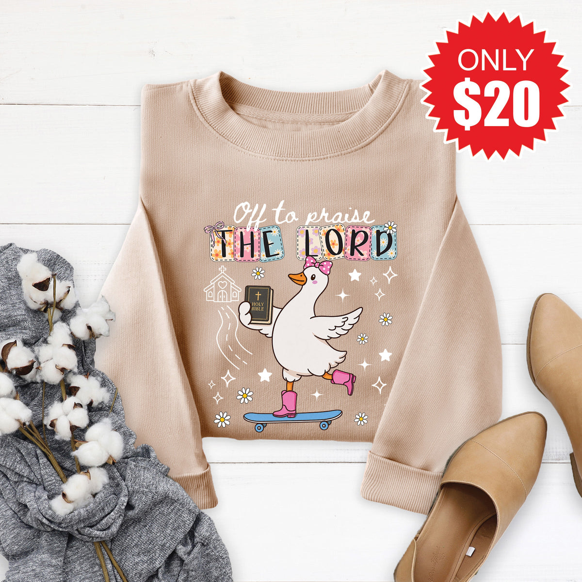 Off To Praise The Lord Sweatshirt - Heather Sand - 20 product image 1