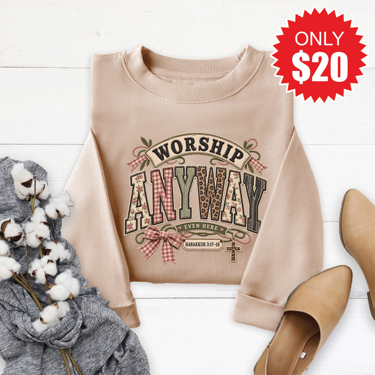 Worship Anyway Sweatshirt - Heather Sand - 20 product image 1