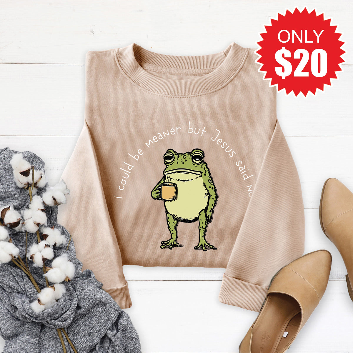 Jesus Said No Sweatshirt - Heather Sand - 20 product image 1