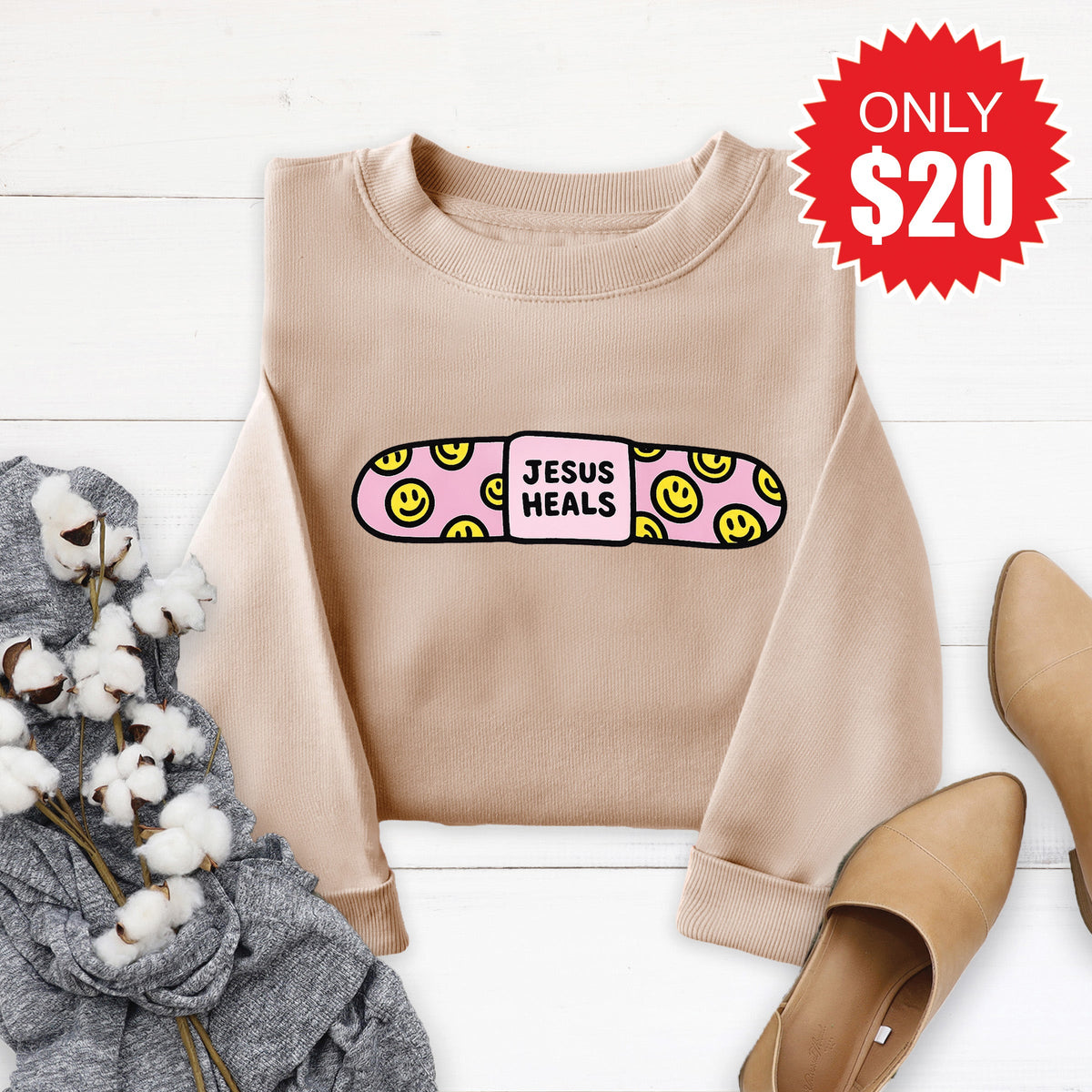 Jesus Heals Sweatshirt - Heather Sand - 20 product image 1