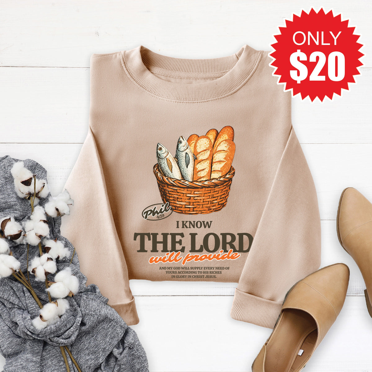 The Lord Will Provide Sweatshirt - Heather Sand - 20 product image 1
