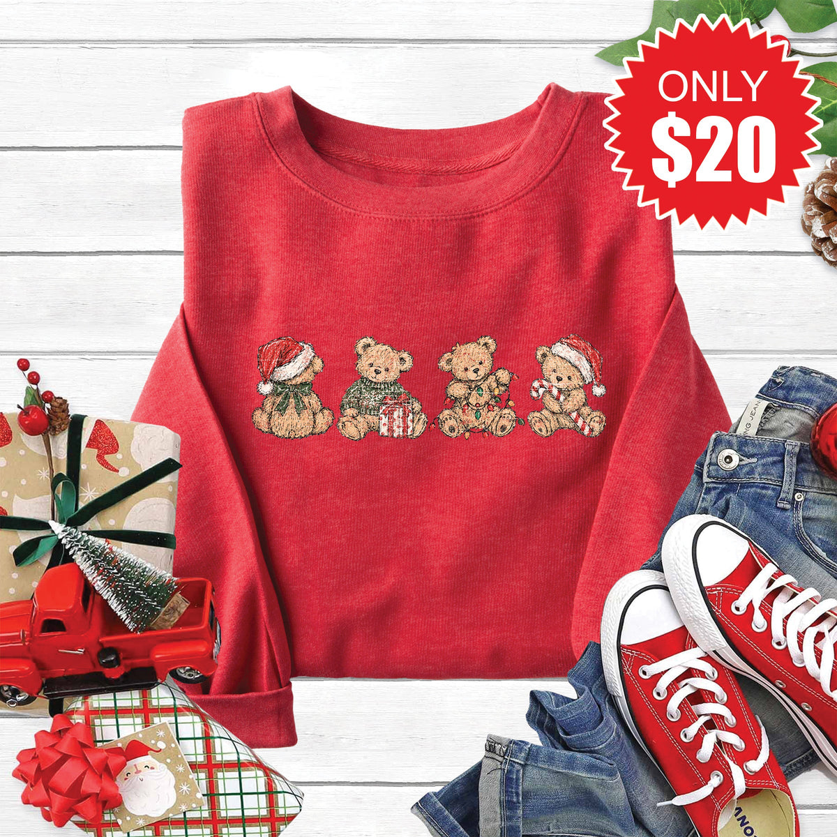 Christmas Bears Sweatshirt - Heather Scarlet - 20 product image 1