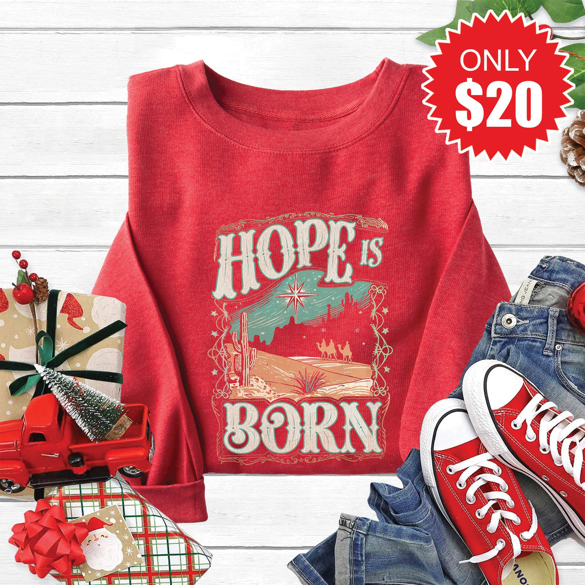 Hope Is Born Sweatshirt - Heather Scarlet - 20 product image 1