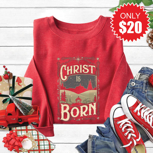 Christ Is Born Sweatshirt - Heather Scarlet - 20 product image 1