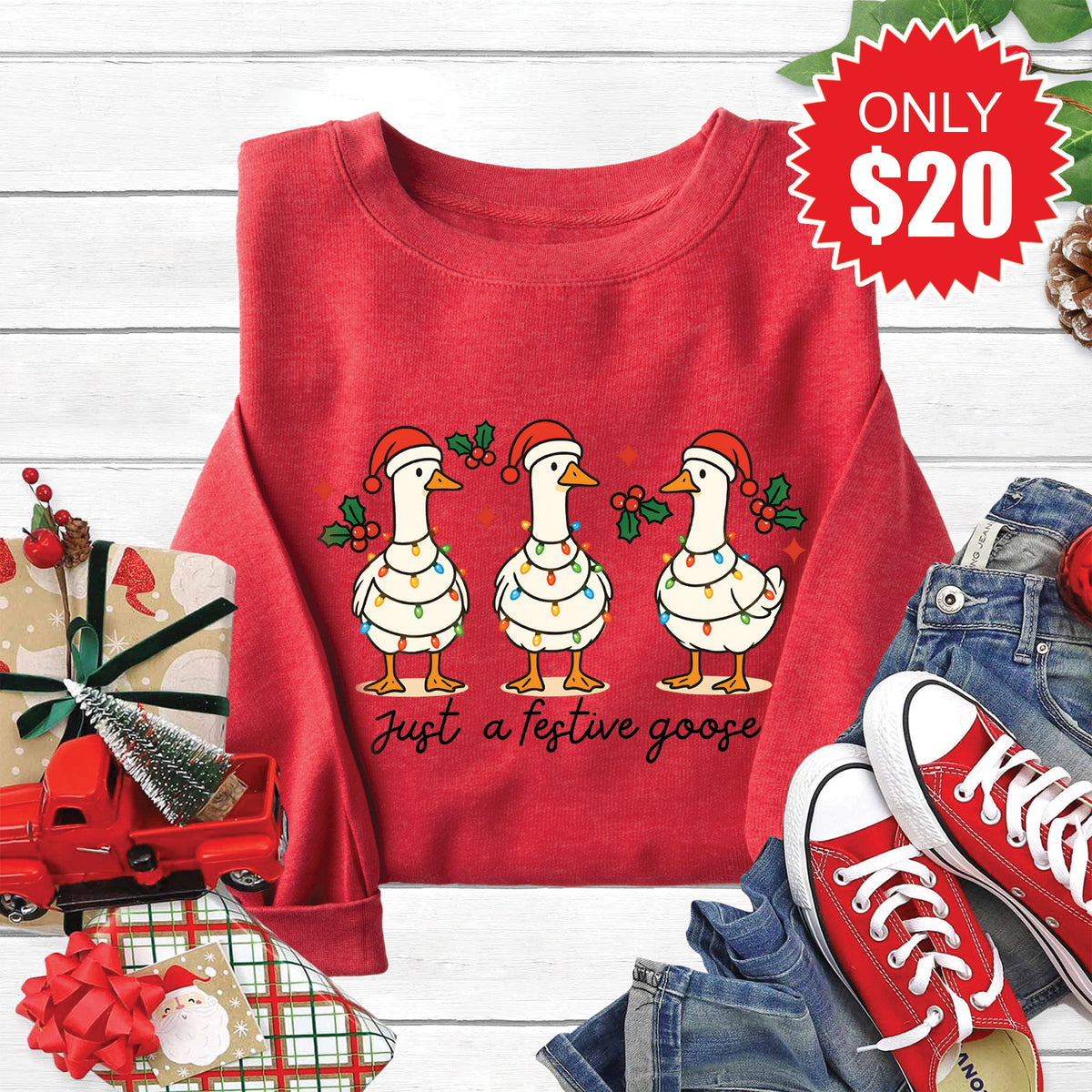 Festive Goose Sweatshirt - Heather Scarlet - 20 product image 1