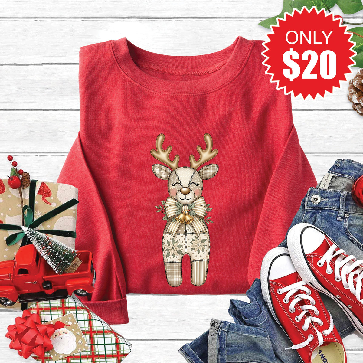 Reindeer Sweatshirt - Heather Scarlet - 20 product image 1