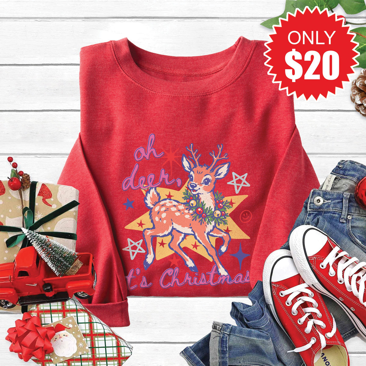 Deer, Its Christmas Sweatshirt - Heather Scarlet - 20 product image 1