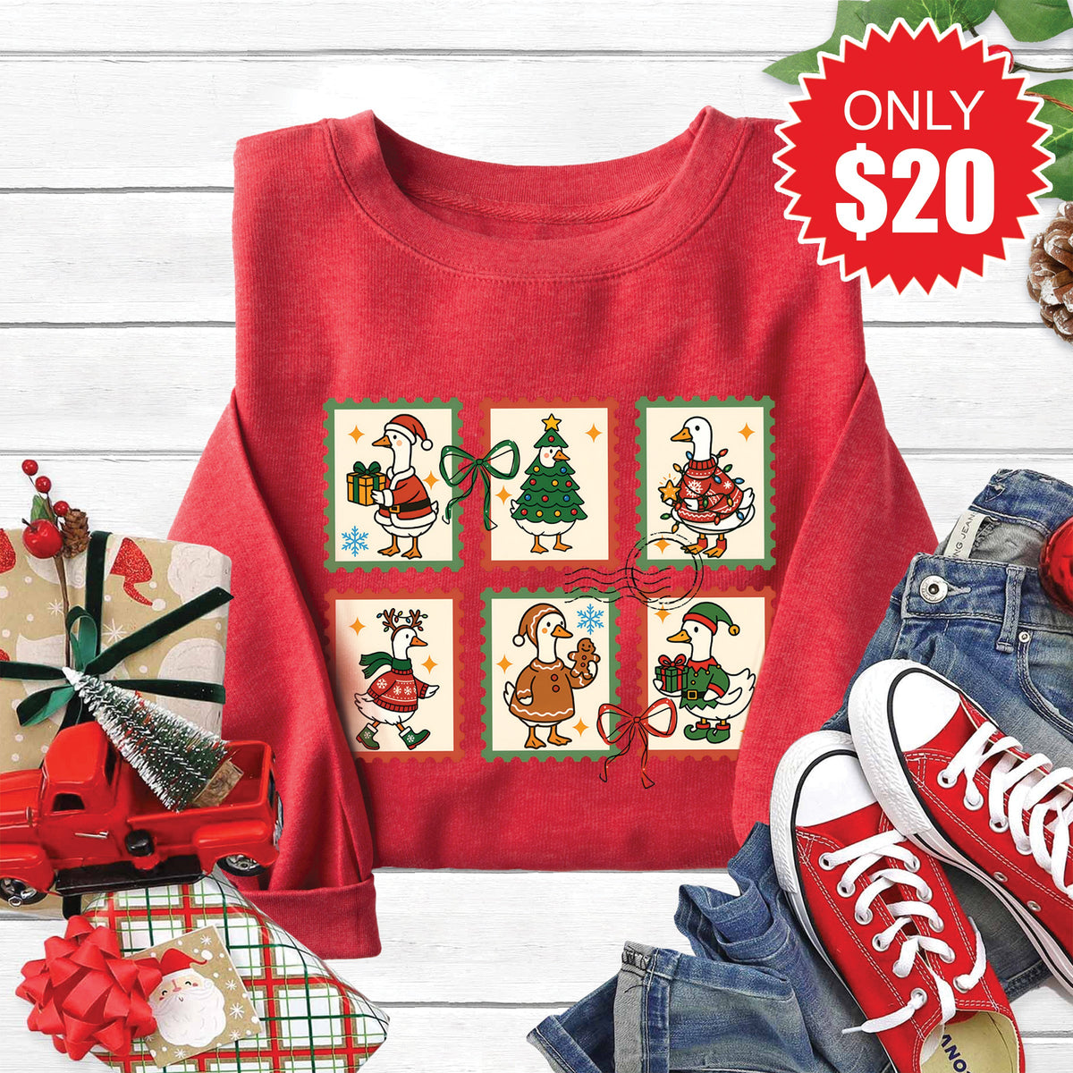 Geese Stamps Sweatshirt - Heather Scarlet - 20 product image 1