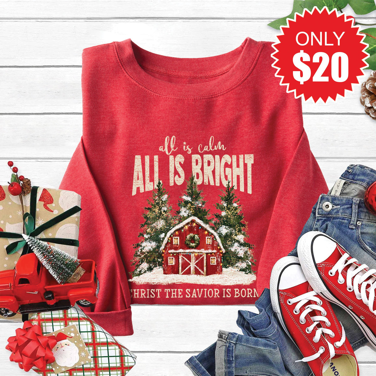 All is Calm Barn Sweatshirt - Heather Scarlet - 20 product image 1