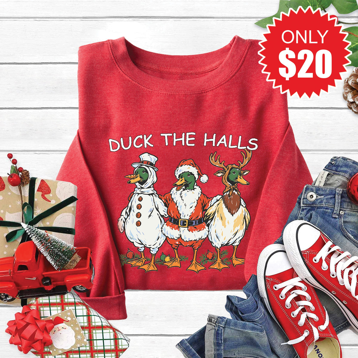 Duck The Halls Sweatshirt - Heather Scarlet - 20 product image 1