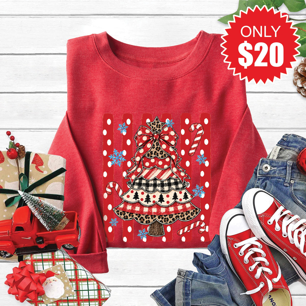 Christmas Tree Sweatshirt - Heather Scarlet - 20 product image 1