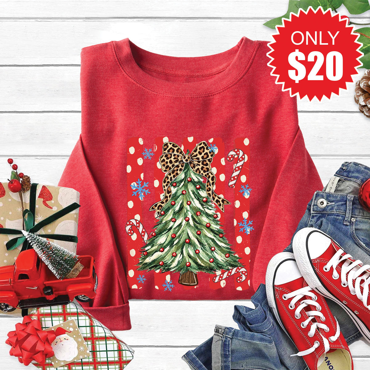Christmas Tree Sweatshirt - Heather Scarlet - 20 product image 1