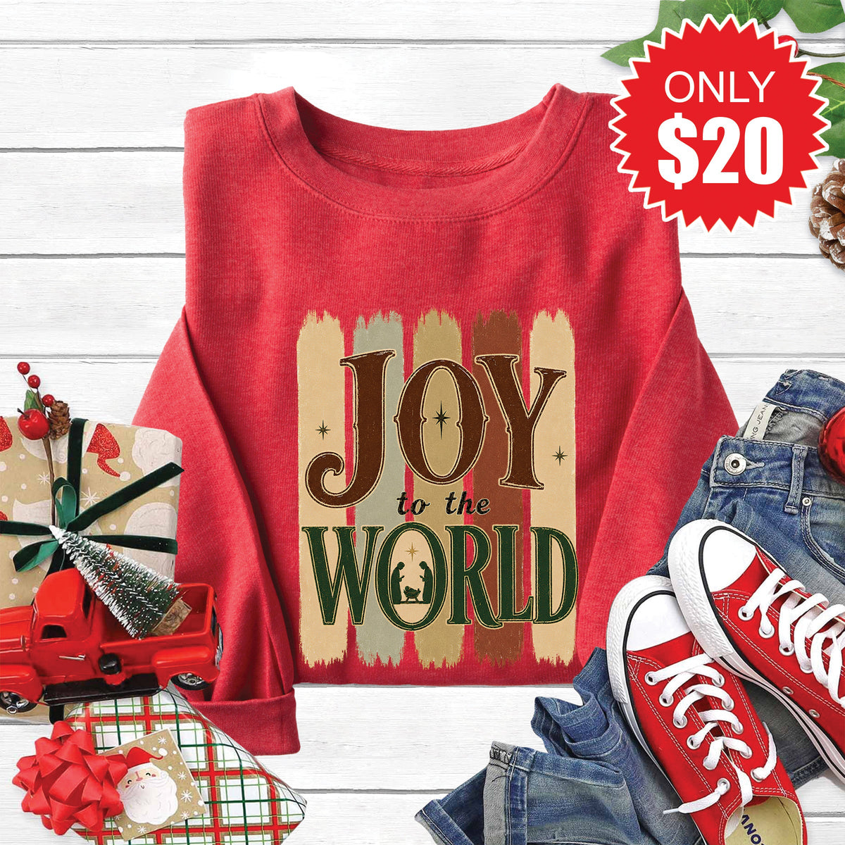 Joy To The World Sweatshirt - Heather Scarlet - 20 product image 1