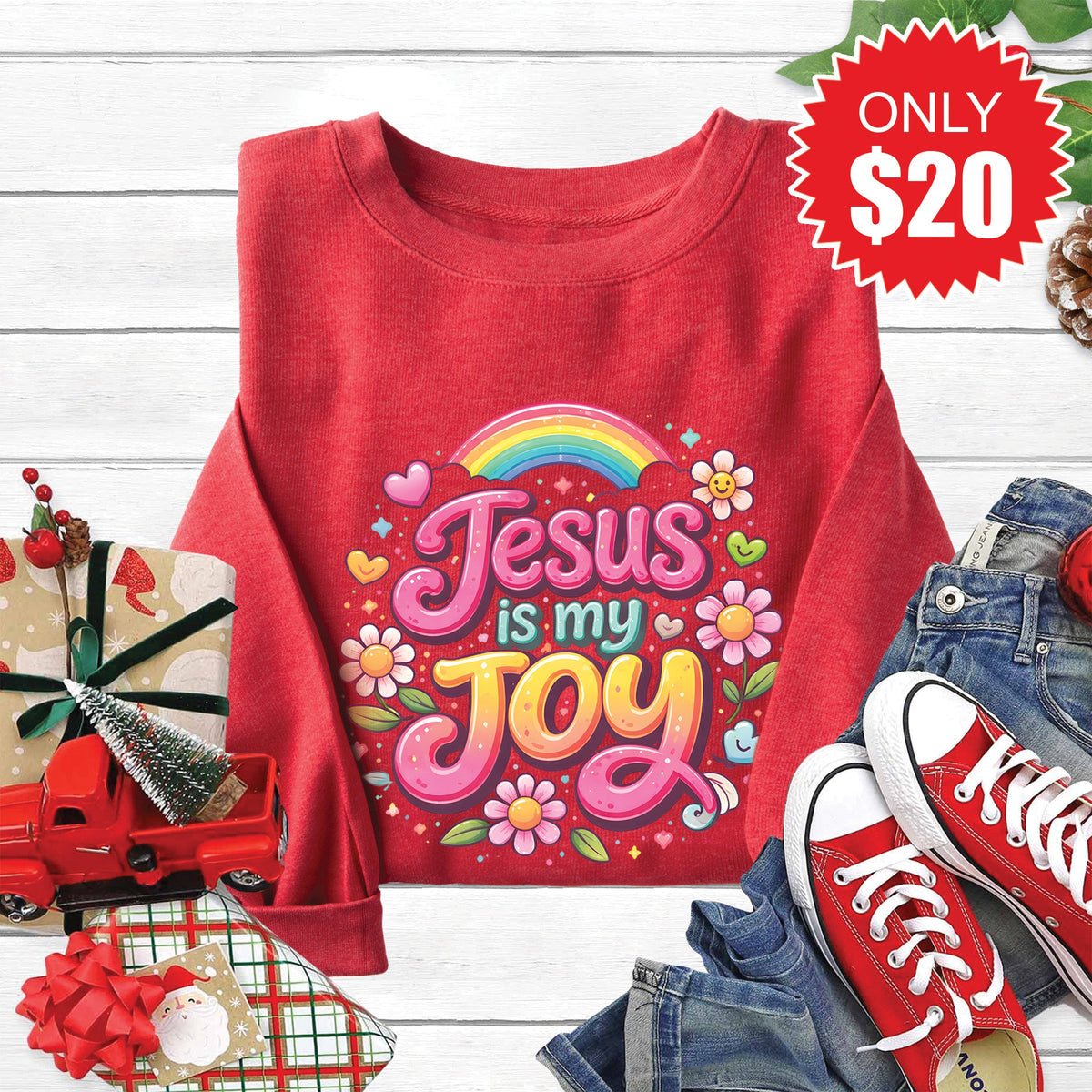 Jesus Is My Joy Sweatshirt - Heather Scarlet - 20 product image 1