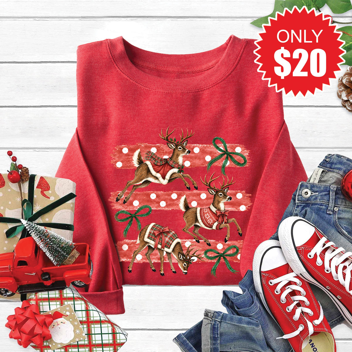 Reindeers Sweatshirt - Heather Scarlet - 20 product image 1