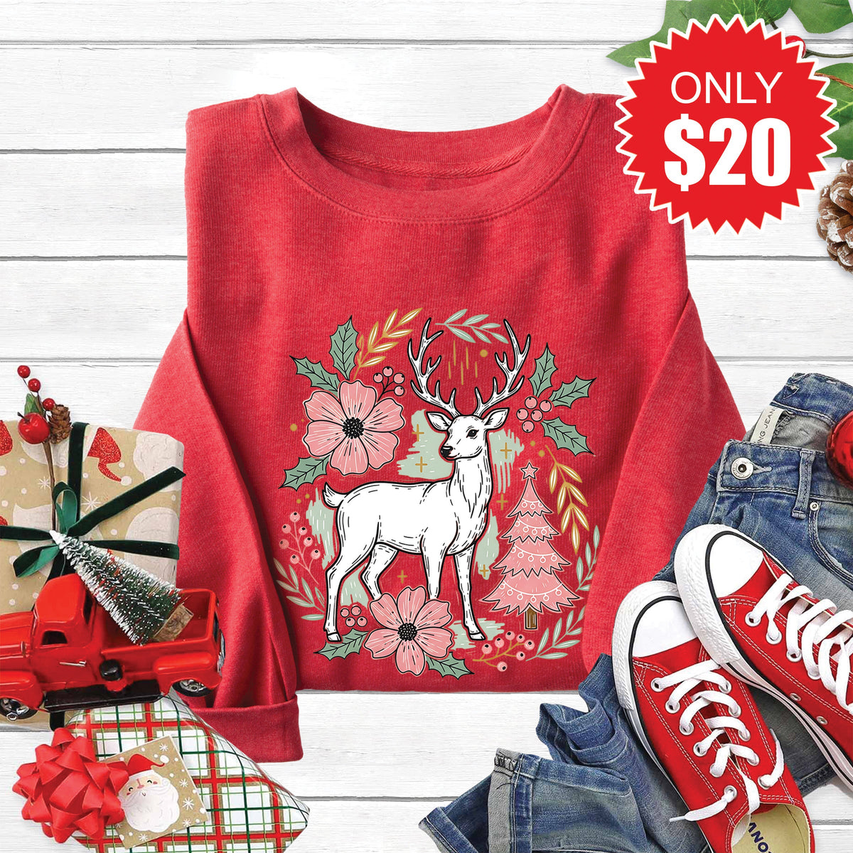 Reindeer Sweatshirt - Heather Scarlet - 20 product image 1