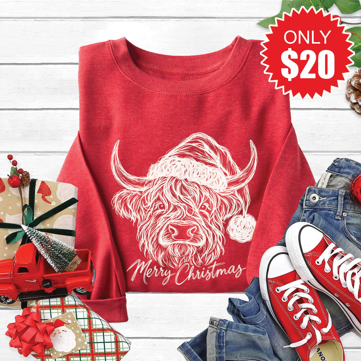 Highland Cow Sweatshirt - Heather Scarlet - 20 product image 1