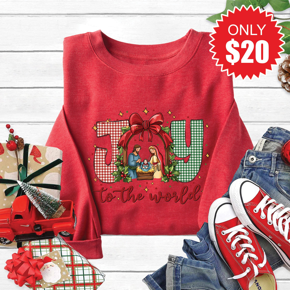 Joy To The World Sweatshirt - Heather Scarlet - 20 product image 1