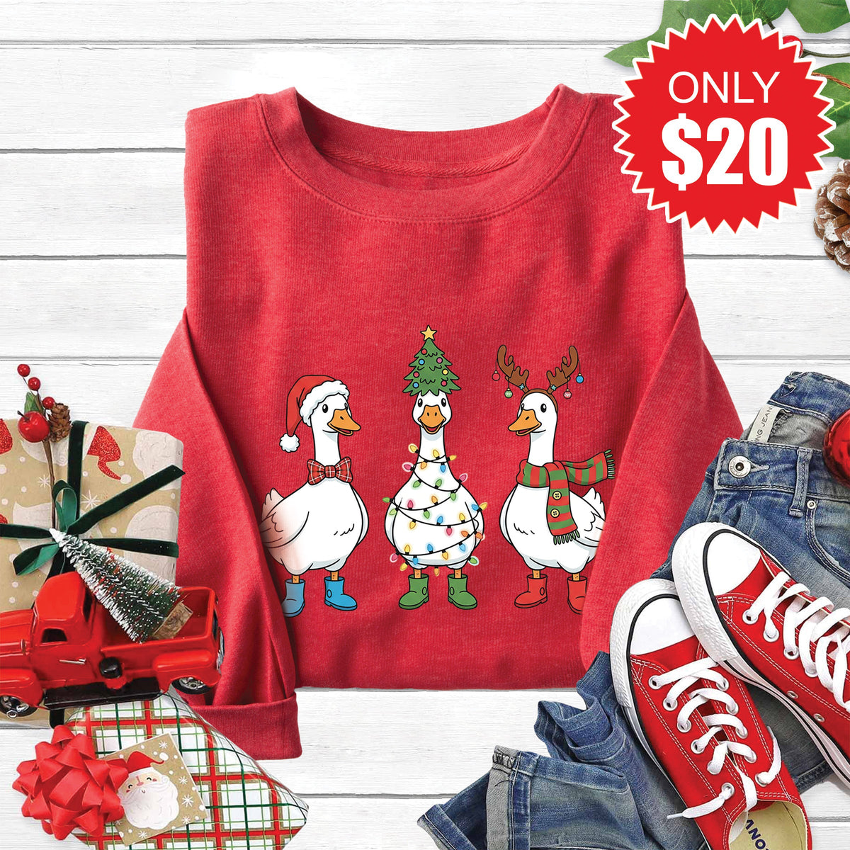 Christmas Ducks Sweatshirt - Heather Scarlet - 20 product image 1