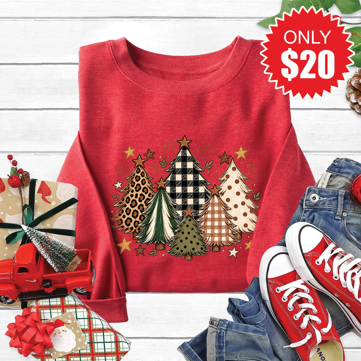 Christmas Trees Sweatshirt - Heather Scarlet - 20 product image 1