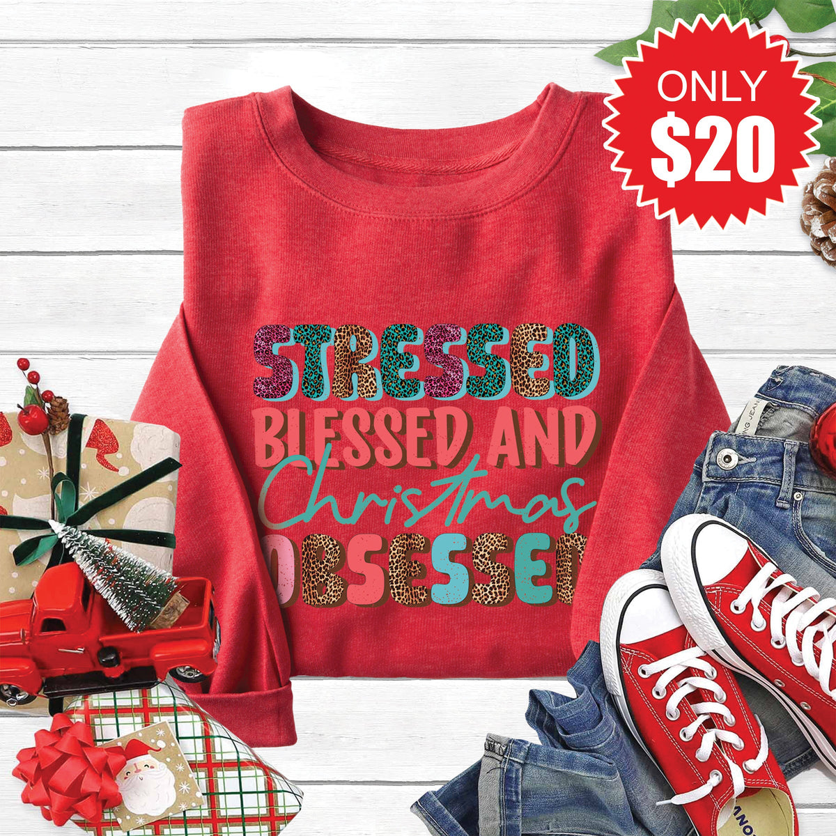 Christmas Obsessed Sweatshirt - Heather Scarlet - 20 product image 1