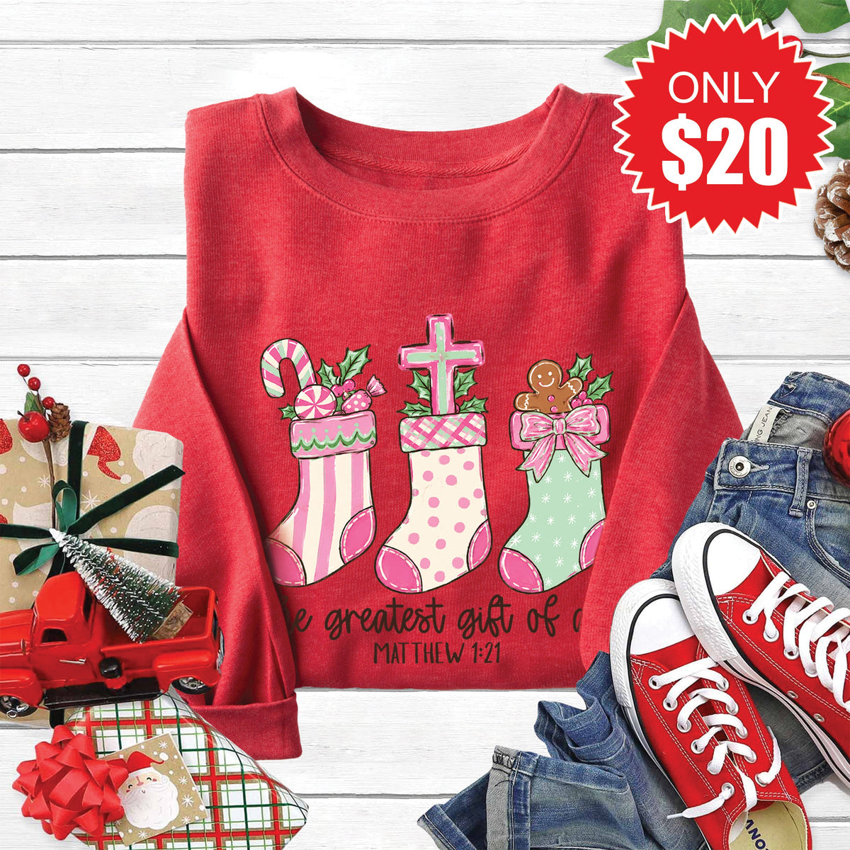 Greatest Gift Stockings Sweatshirt - Heather Scarlet - 20 product image 1
