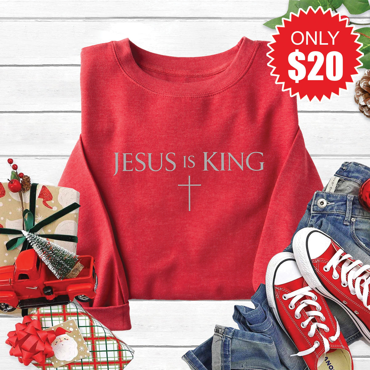 Jesus Is King Sweatshirt - Heather Scarlet - 20 product image 1
