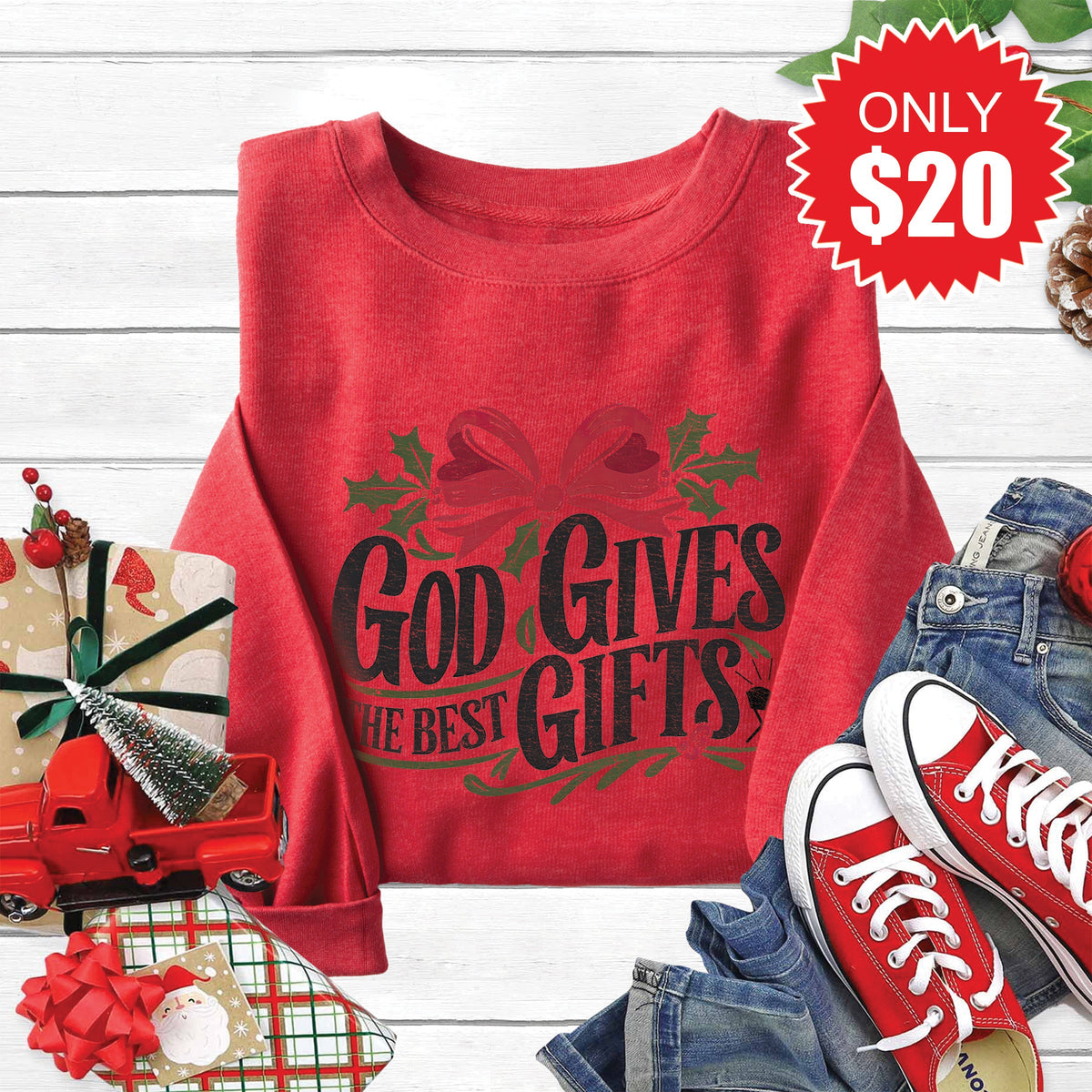 God Gives The Best Gifts Sweatshirt - Heather Scarlet - 20 product image 1