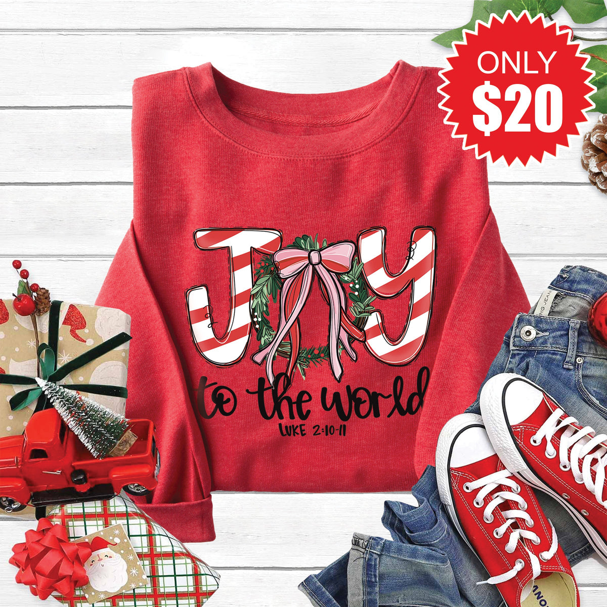 Joy To The World Sweatshirt - Heather Scarlet - 20 product image 1