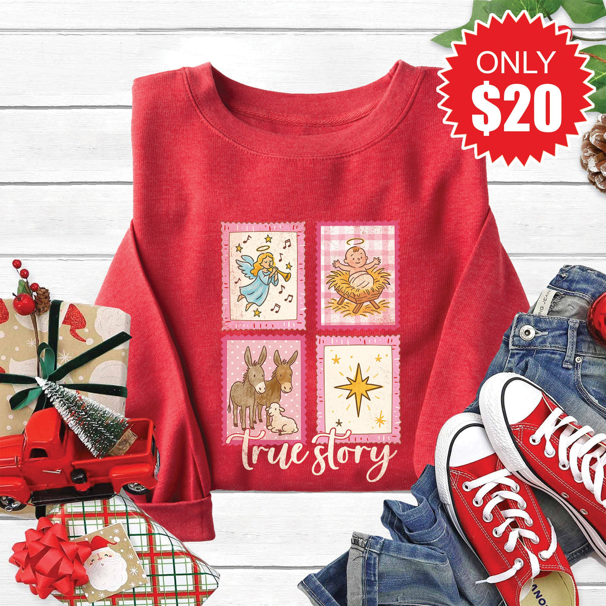 True Story Stamps Sweatshirt - Heather Scarlet - 20 product image 1