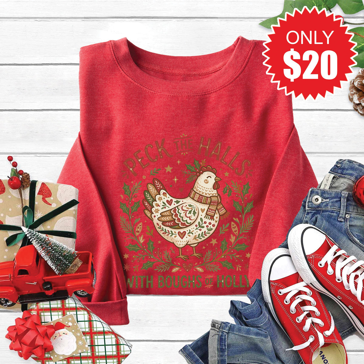 Peck the Halls Sweatshirt - Heather Scarlet - 20 product image 1