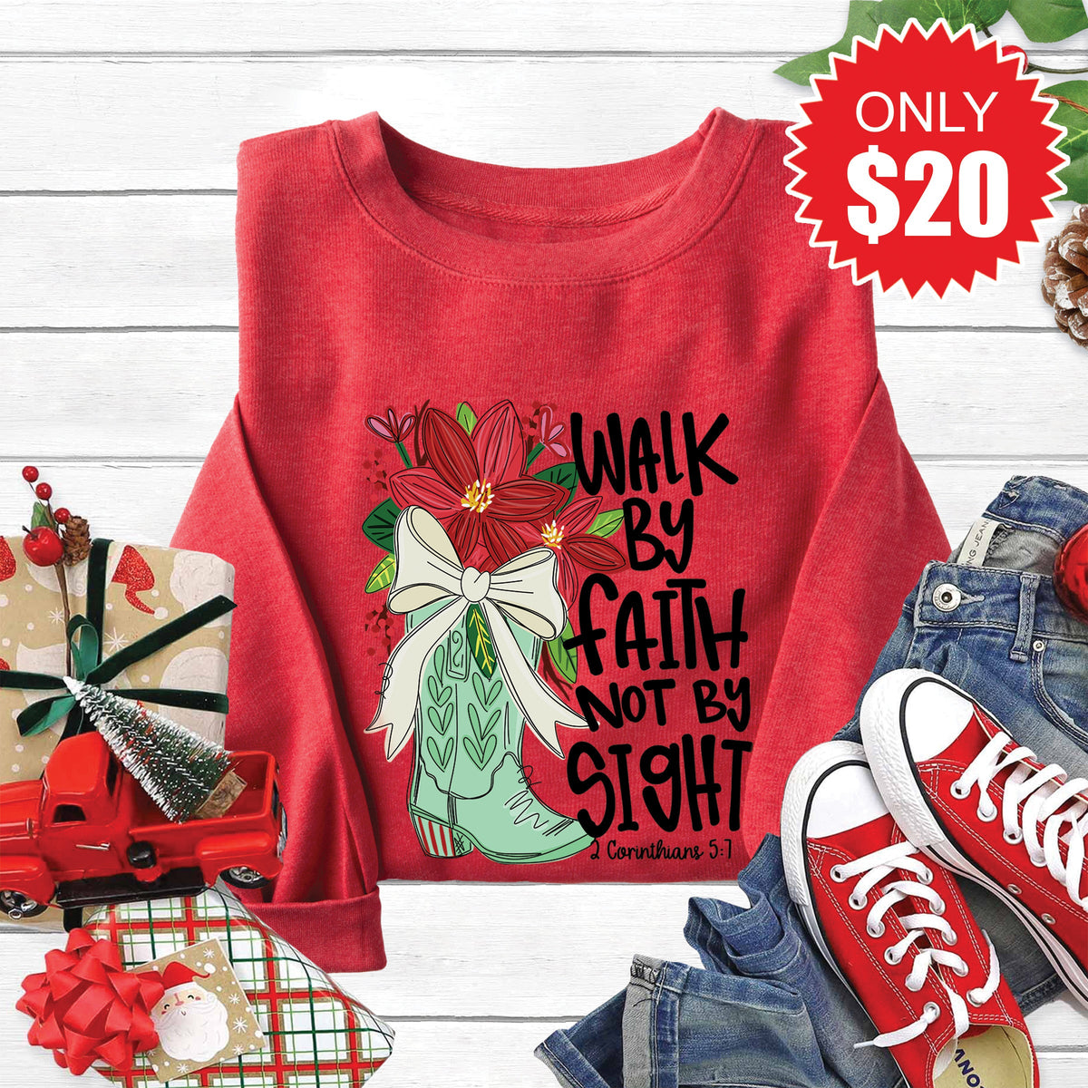 Walk By Faith Sweatshirt - Heather Scarlet - 20 product image 1