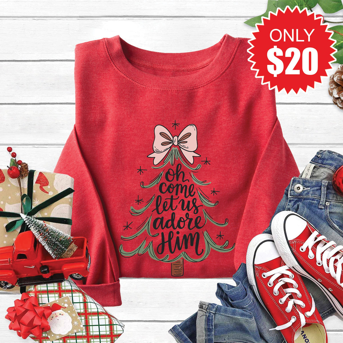 Let Us Adore Him Sweatshirt - Heather Scarlet - 20 product image 1