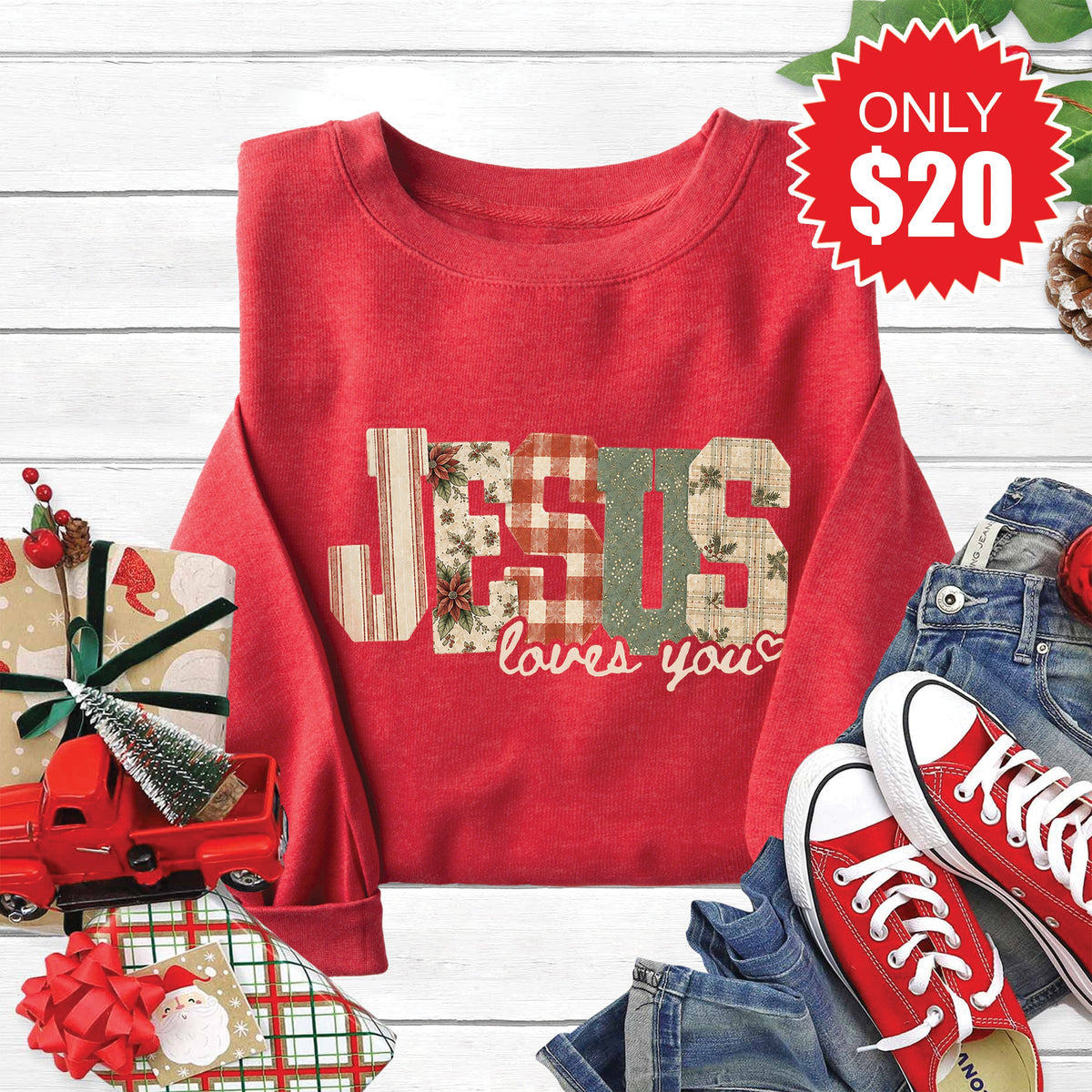Jesus Loves You Sweatshirt - Heather Scarlet - 20 product image 1