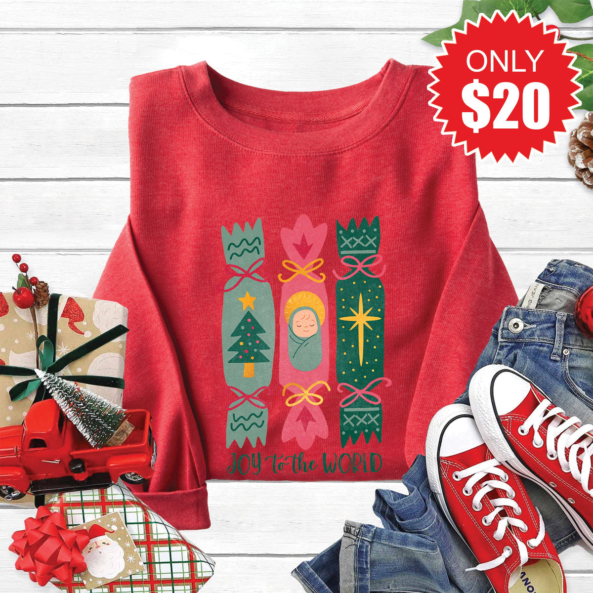 Joy to the World Candy Sweatshirt - Heather Scarlet - 20 product image 1