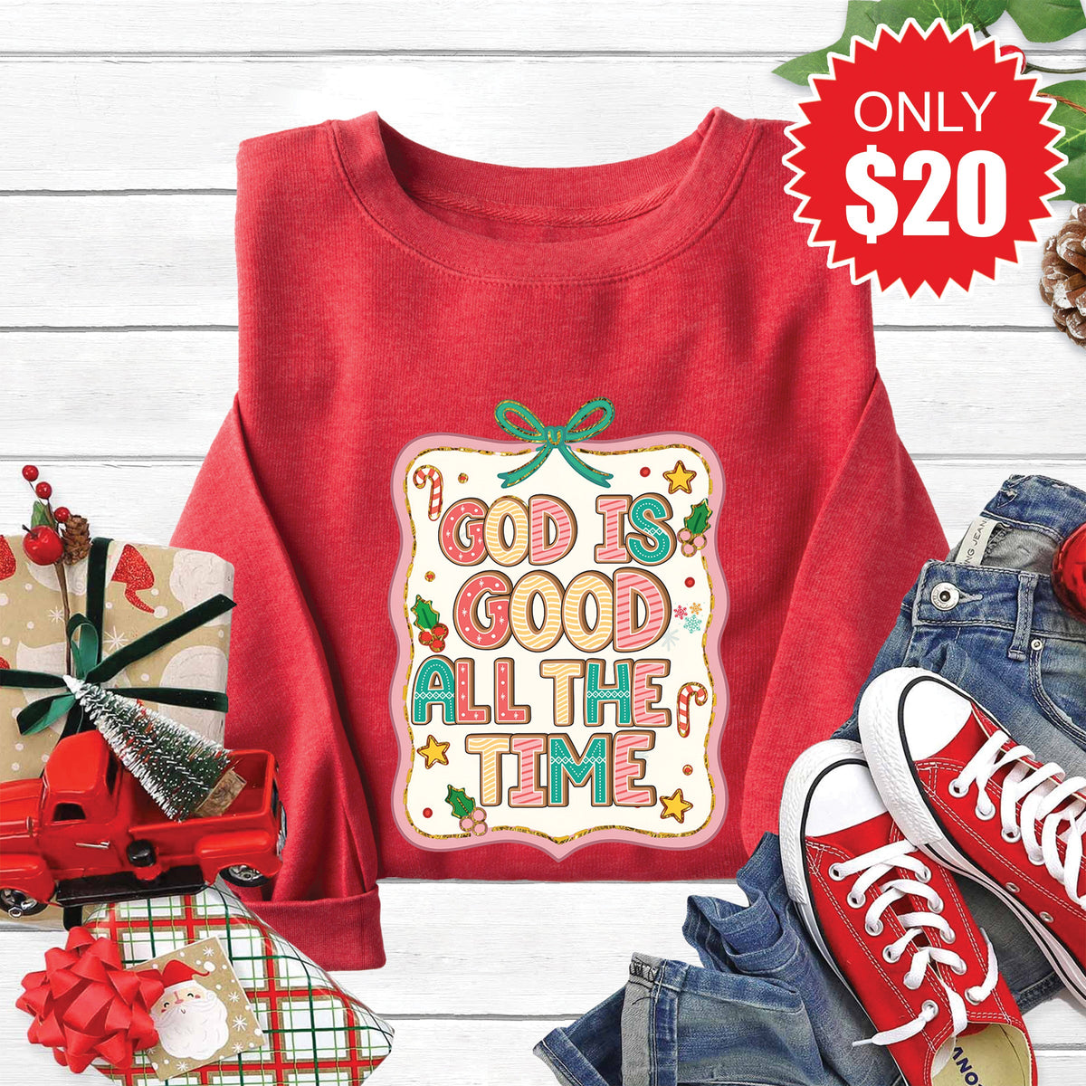 God Is Good Sweatshirt - Heather Scarlet - 20 product image 1
