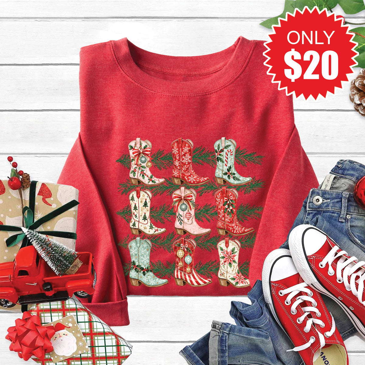 Christmas Boots Sweatshirt - Heather Scarlet - 20 product image 1