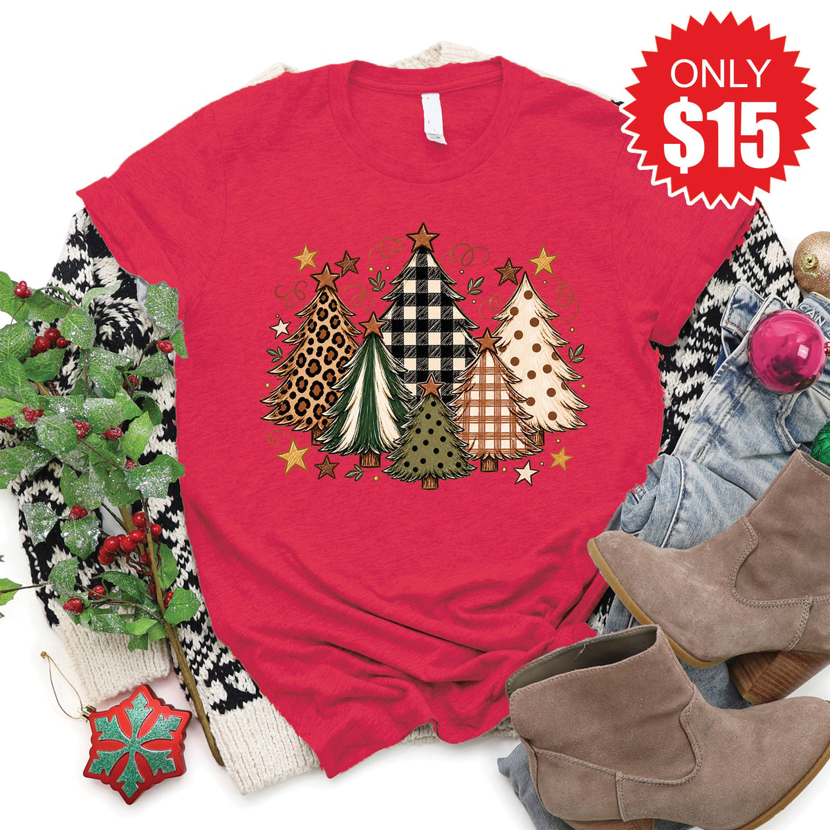Christmas Trees Tee - Heather Scarlet - 15 product image 1