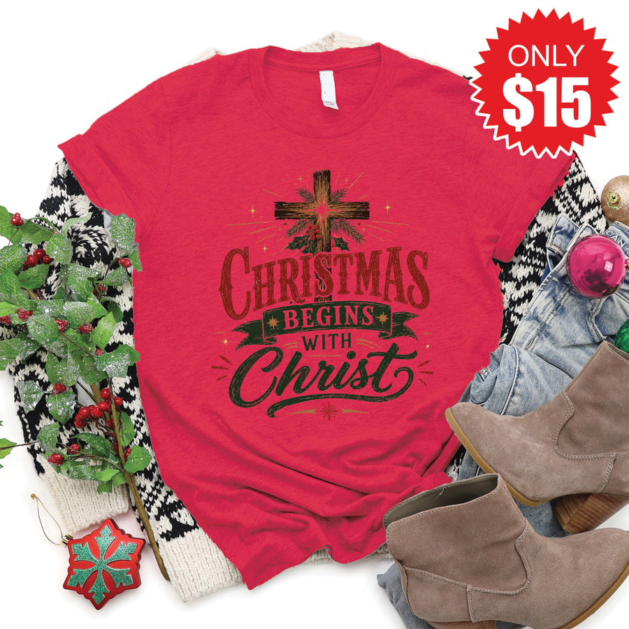 Christmas Begins With Christ Tee - Heather Scarlet - 15 product image 1