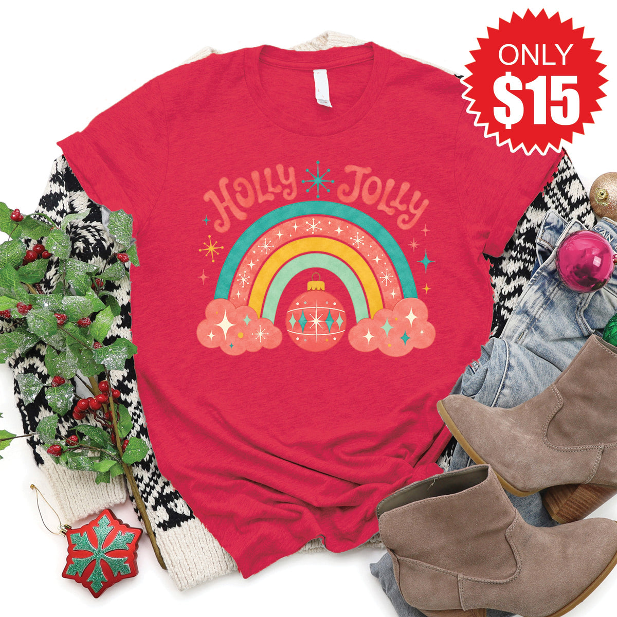 Holly Jolly Tee - Heather Scarlet - 15 product image 1
