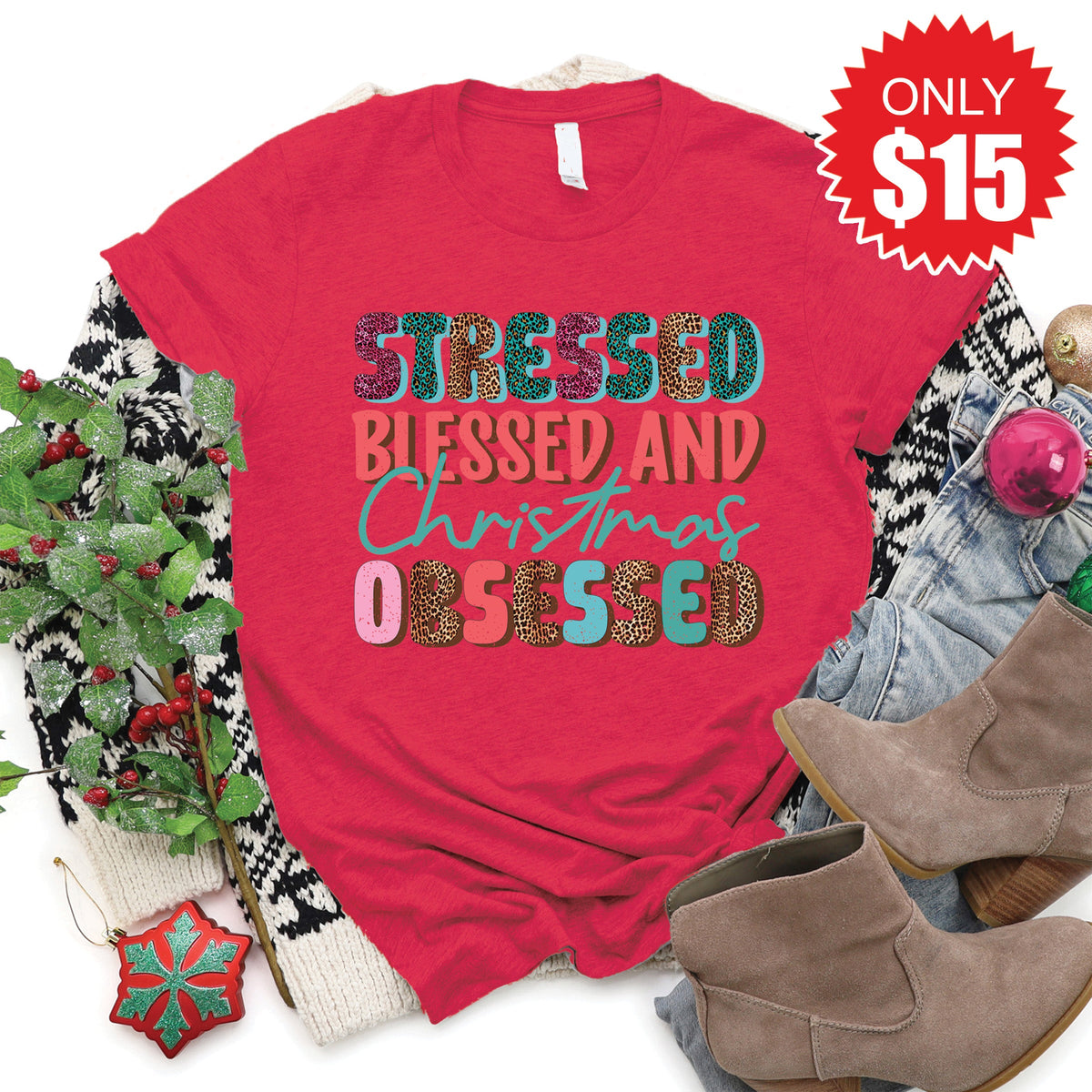 Christmas Obsessed Tee - Heather Scarlet - 15 product image 1