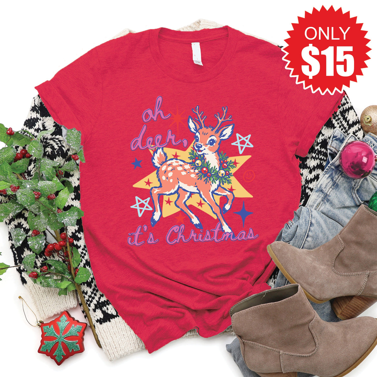 Deer, Its Christmas Tee - Heather Scarlet - 15 product image 1