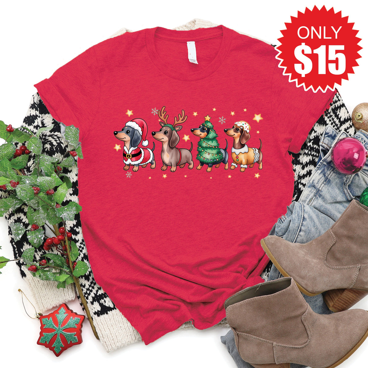 Dachshund Tee - Heather Scarlet - 15 product image 1