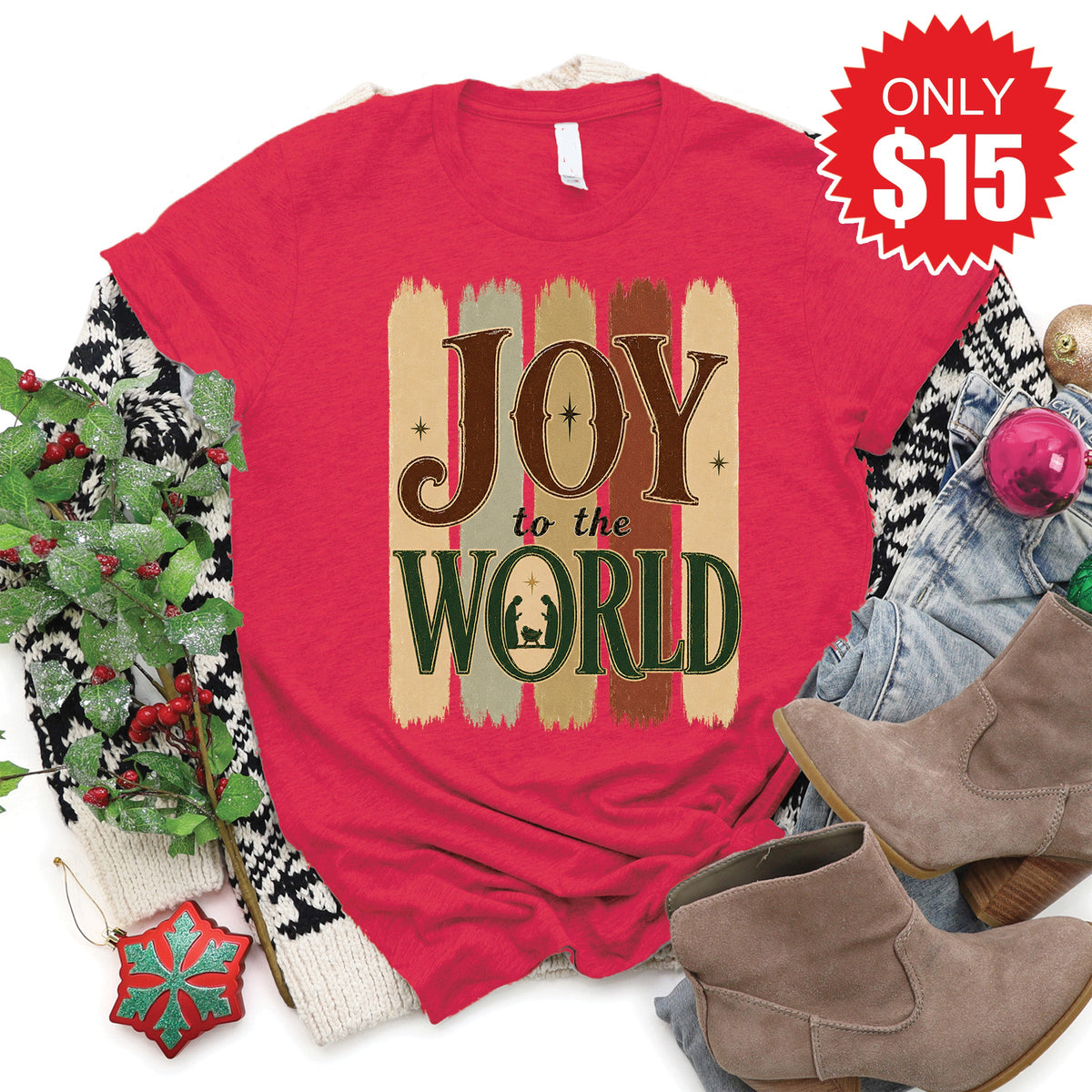 Joy To The World Tee - Heather Scarlet - 15 product image 1