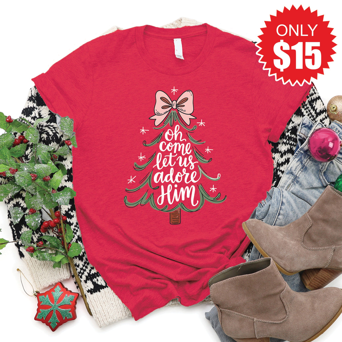 Let Us Adore Him Tee - Heather Scarlet - 15 product image 1