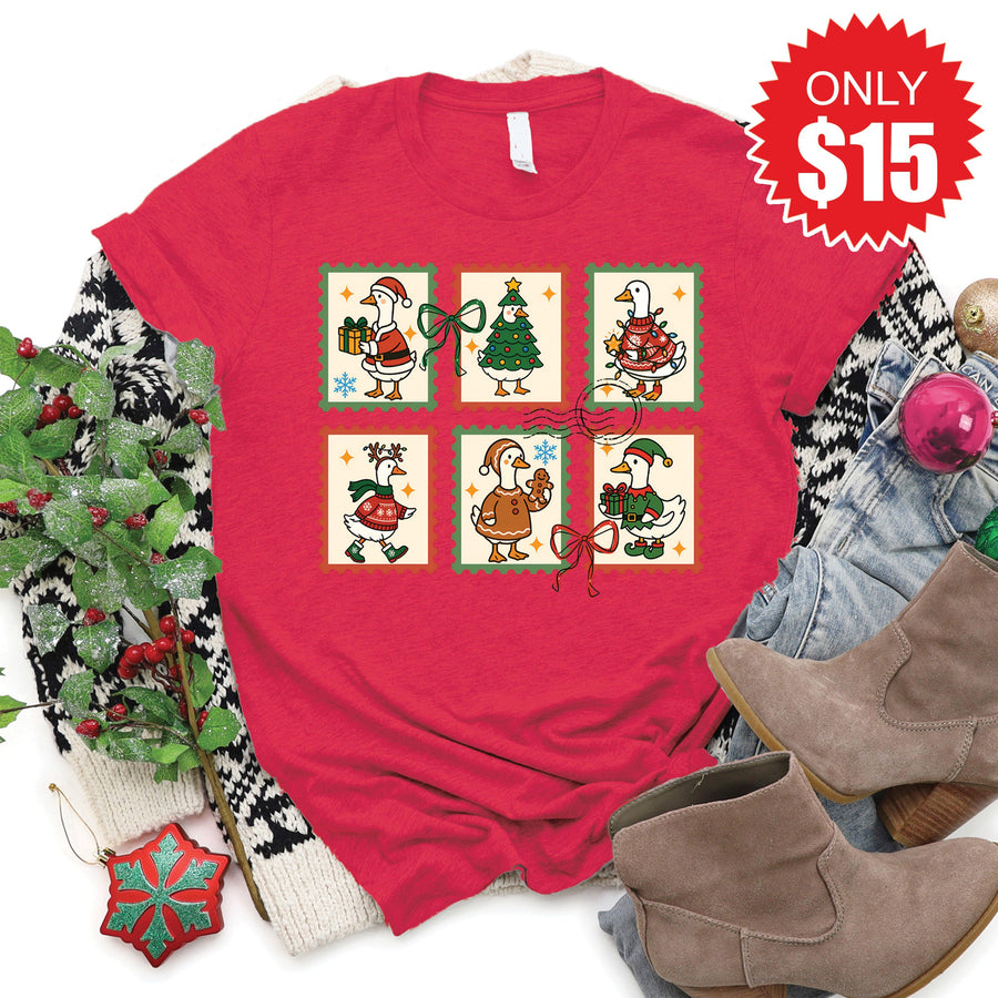 Geese Stamps Tee - Heather Scarlet - 15 product image 1