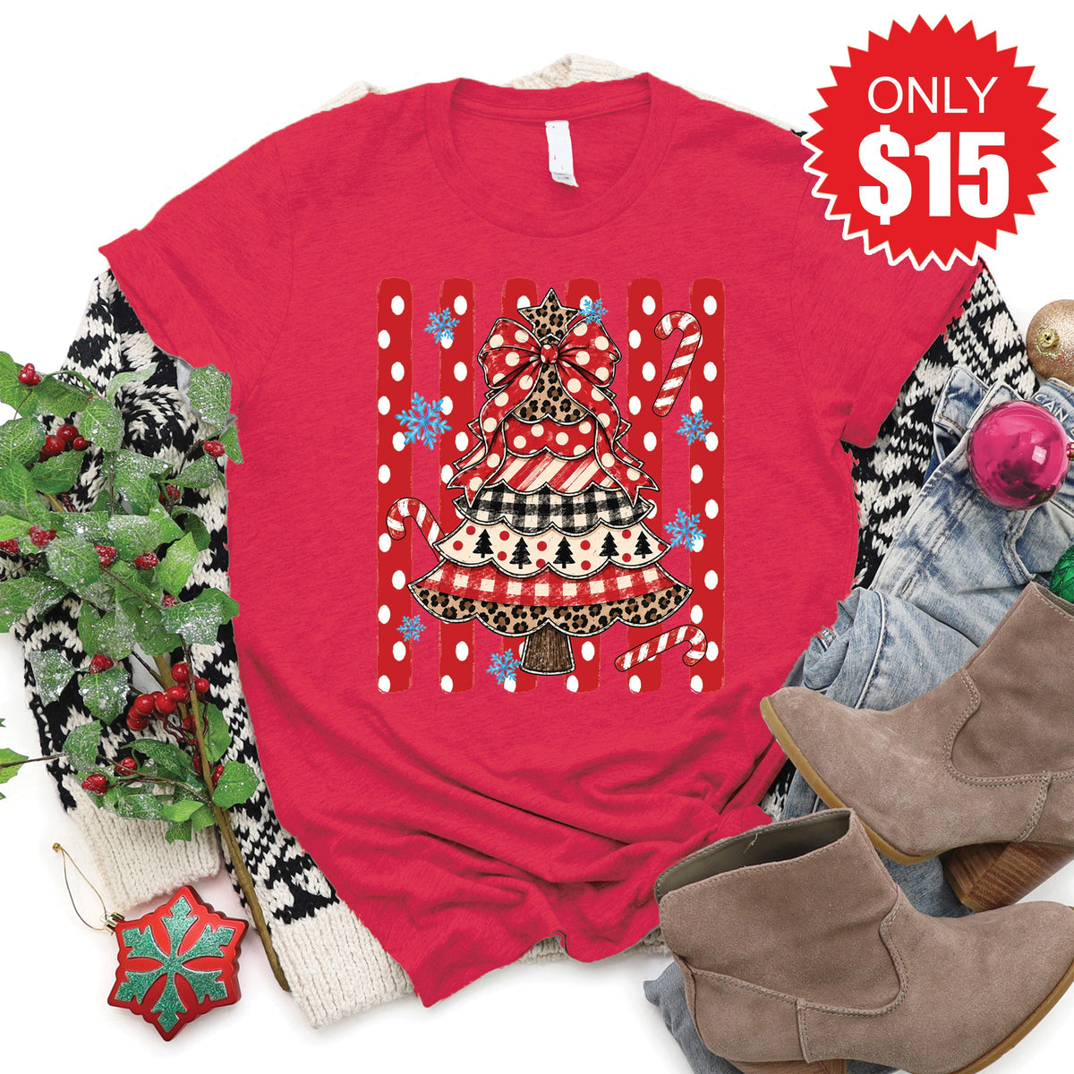 Christmas Tree Tee - Heather Scarlet - 15 product image 1