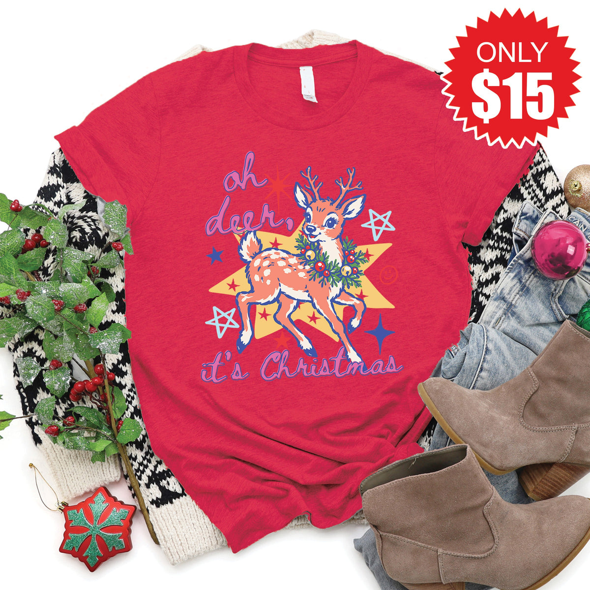 Deer, Its Christmas Tee - Heather Scarlet - 15 product image 1