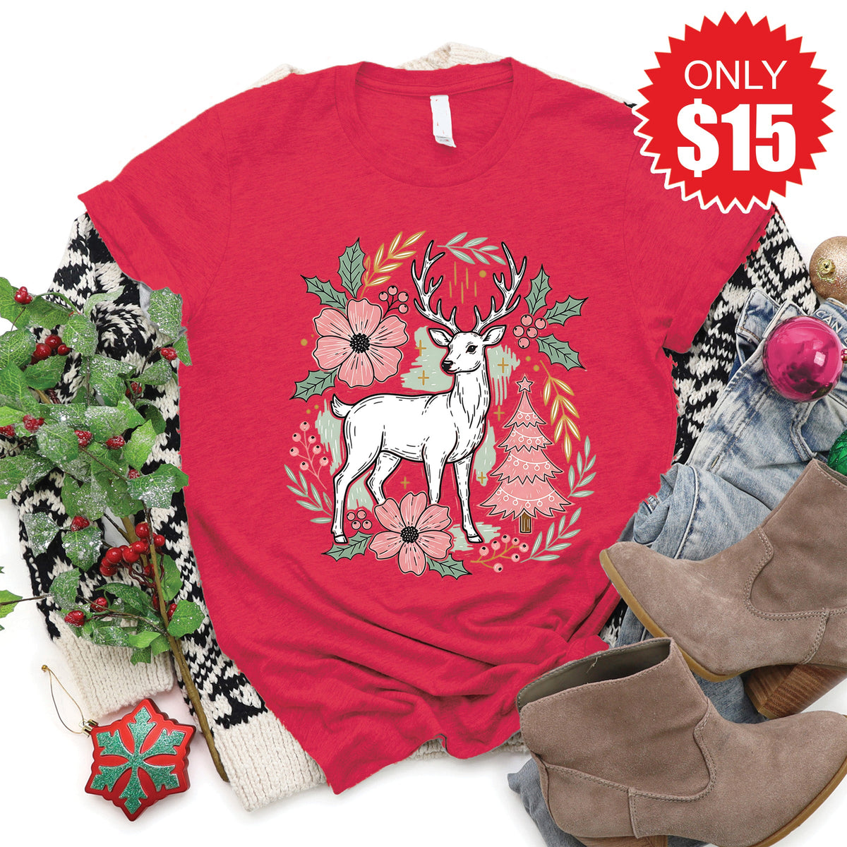 Reindeer Tee - Heather Scarlet - 15 product image 1