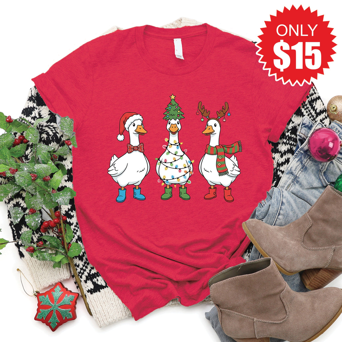 Christmas Ducks Tee - Heather Scarlet - 15 product image 1